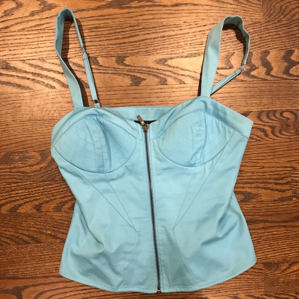 Light blue, Bebe, zip up, bustier top